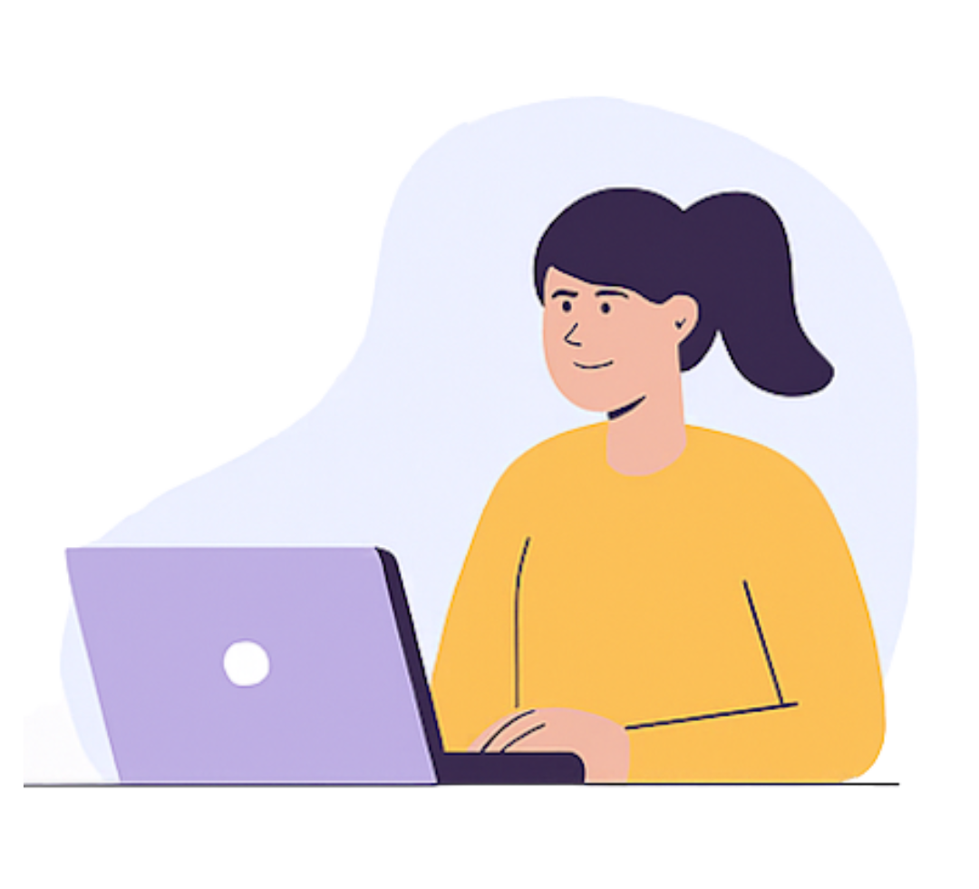 Illustration: Person am Laptop arbeitet digital